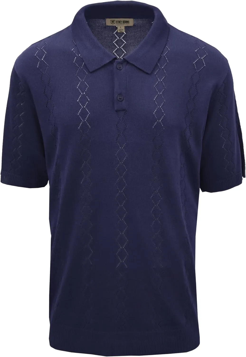 Mens Short Sleeve Knit Sports Shirt - Modern Polo Vintage Classics: Solid Cable Twist Jacquard Pattern