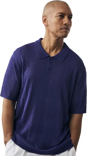 Mens Short Sleeve Knit Sports Shirt - Modern Polo Vintage Classics: Solid Cable Twist Jacquard Pattern