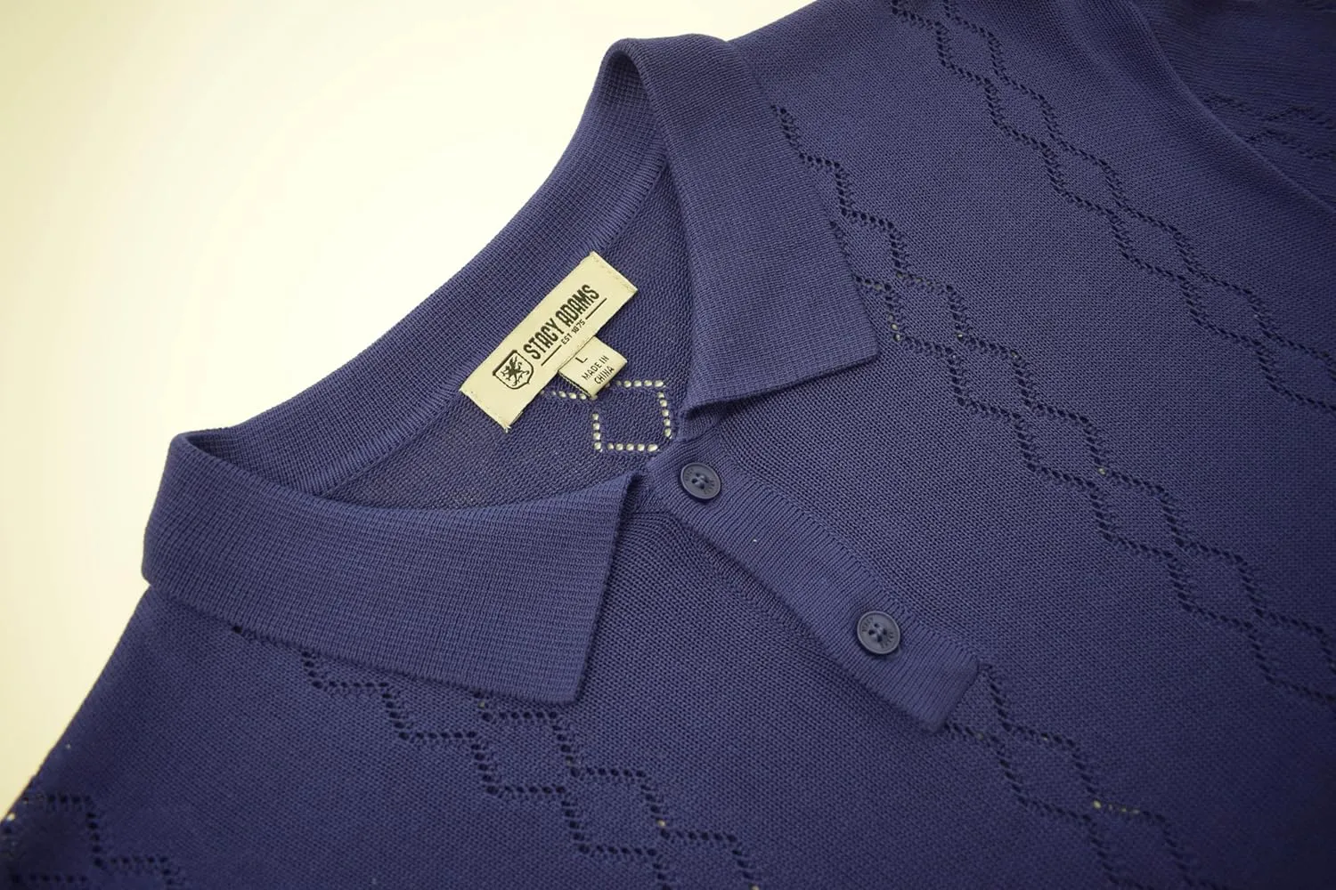 Mens Short Sleeve Knit Sports Shirt - Modern Polo Vintage Classics: Solid Cable Twist Jacquard Pattern
