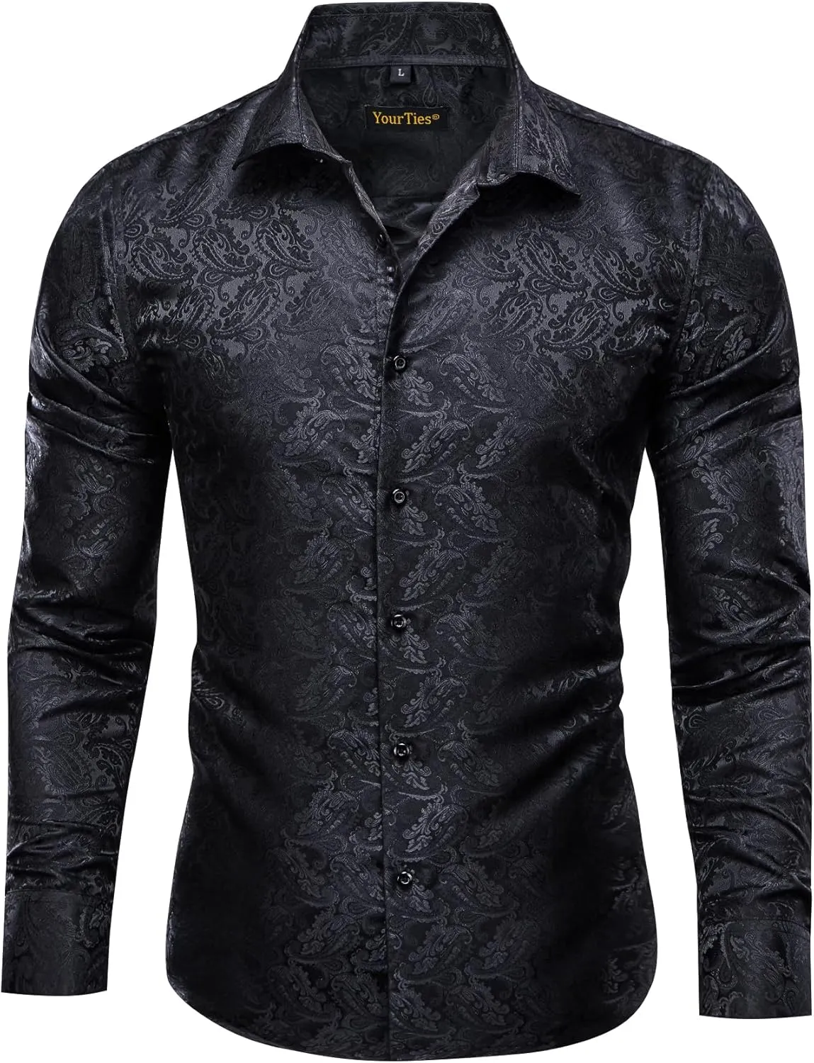 Mens Silk Paisley Dress Shirt Casual Button Down Shirt Long Sleeve Western Floral Shirts Wedding Party Holiday