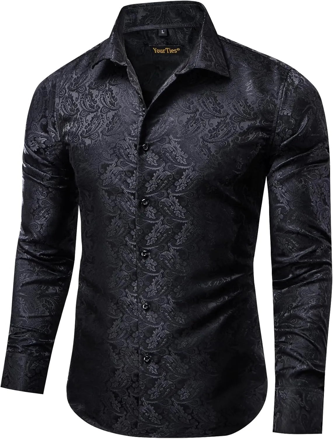 Mens Silk Paisley Dress Shirt Casual Button Down Shirt Long Sleeve Western Floral Shirts Wedding Party Holiday