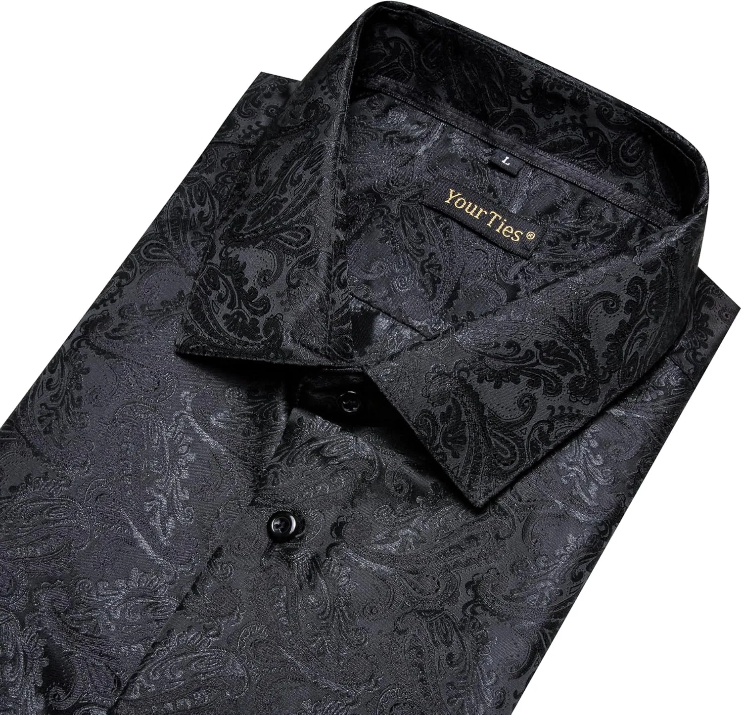 Mens Silk Paisley Dress Shirt Casual Button Down Shirt Long Sleeve Western Floral Shirts Wedding Party Holiday