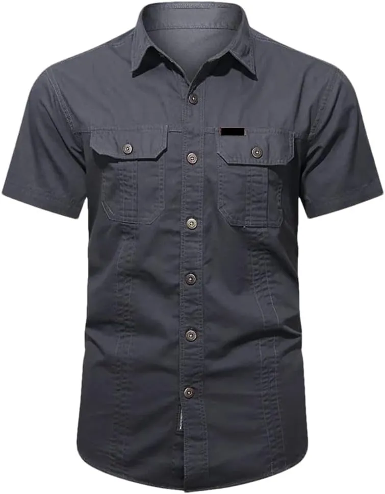 Men's Summer Quick Dry Short Sleeve Tactical Shirt Thin Lapel Cargo Shirts Tops Outdoor Hiking Military Shirt