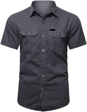 Men's Summer Quick Dry Short Sleeve Tactical Shirt Thin Lapel Cargo Shirts Tops Outdoor Hiking Military Shirt