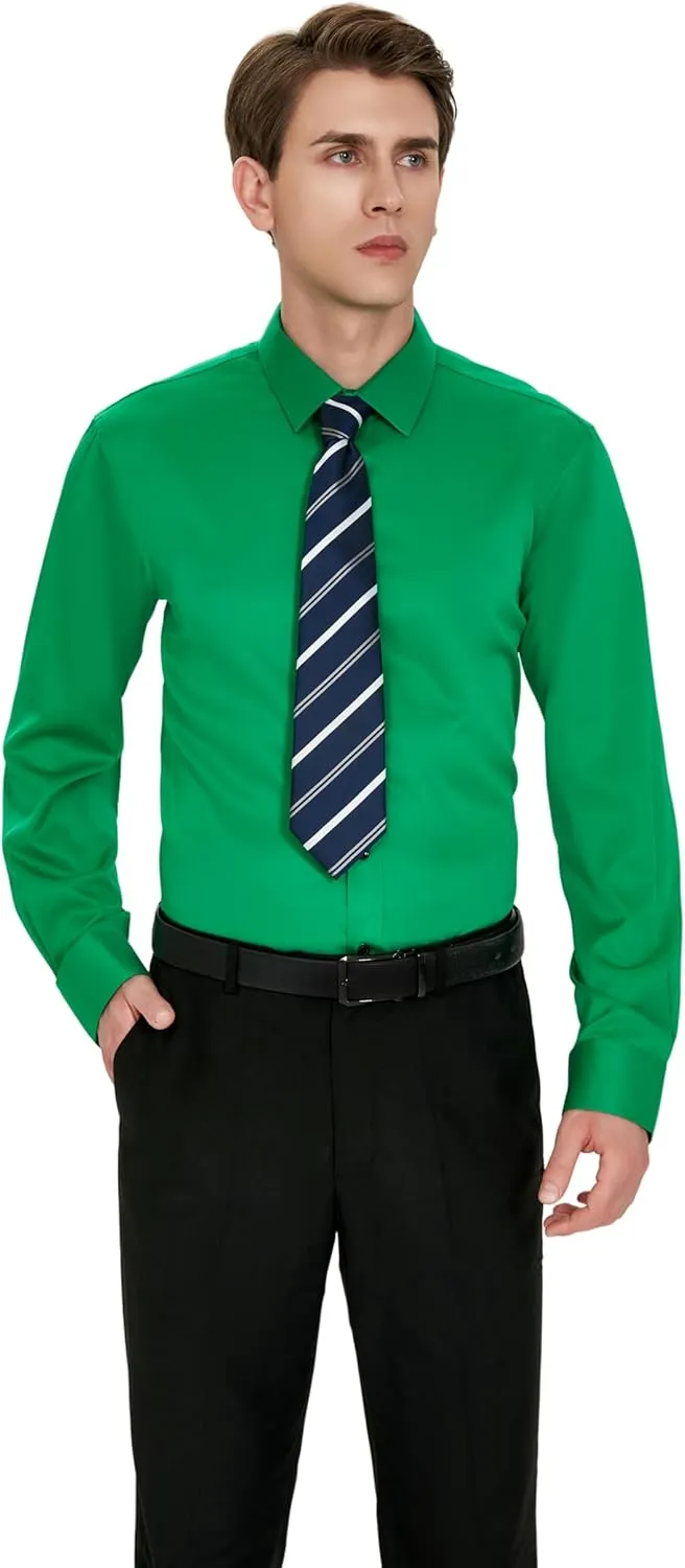 Men's Wrinkle-Free Dress Shirts Long Sleeve Button Down Shirt Regular Fit Casual Wedding Silky Sheen Looking Shirt