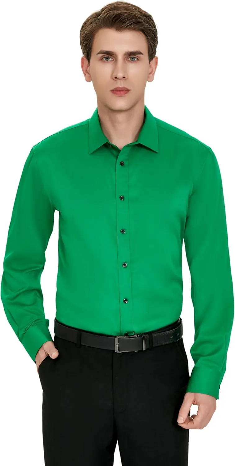 Men's Wrinkle-Free Dress Shirts Long Sleeve Button Down Shirt Regular Fit Casual Wedding Silky Sheen Looking Shirt