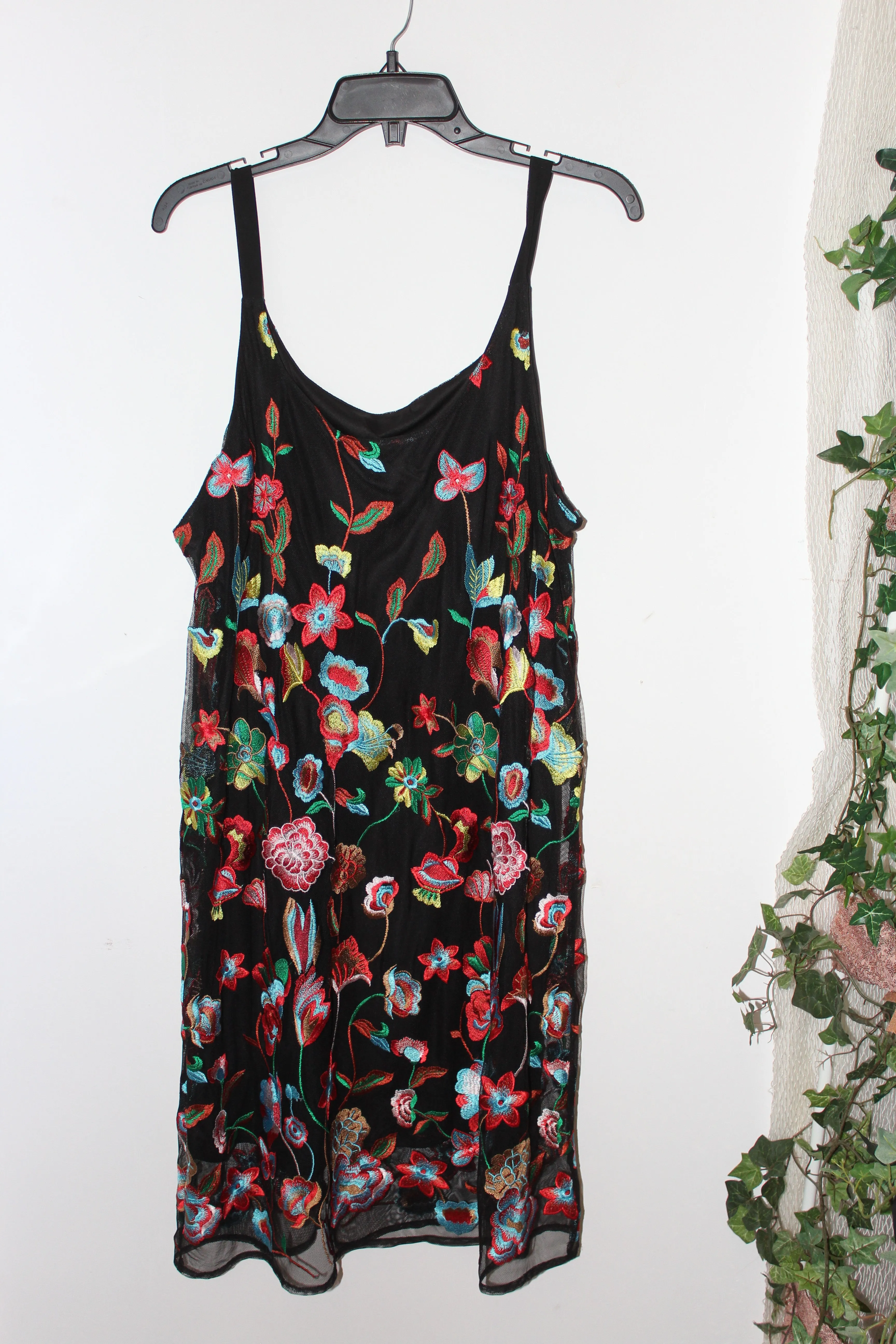 Mesh dress with allover vibrant floral embroidery
