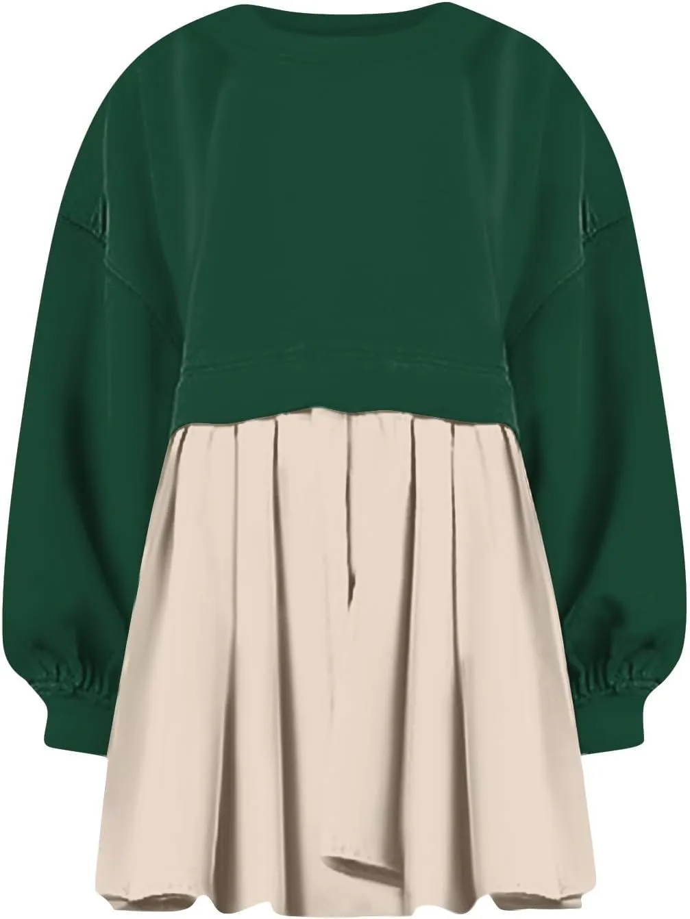 midelxp Womens Oversized Sweatshirt Dress Crewneck Patchwork Preppy Clothes Fall Long Sleeve Pullover Pleated Hem Mini Dress