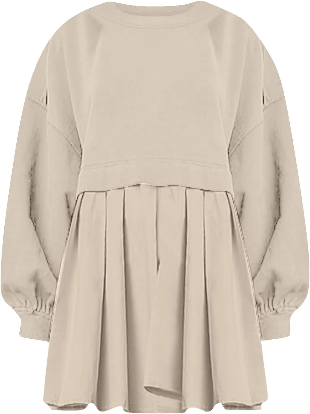 midelxp Womens Oversized Sweatshirt Dress Crewneck Patchwork Preppy Clothes Fall Long Sleeve Pullover Pleated Hem Mini Dress