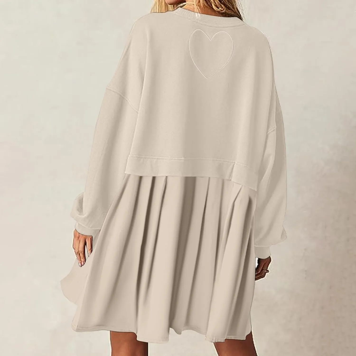 midelxp Womens Oversized Sweatshirt Dress Crewneck Patchwork Preppy Clothes Fall Long Sleeve Pullover Pleated Hem Mini Dress