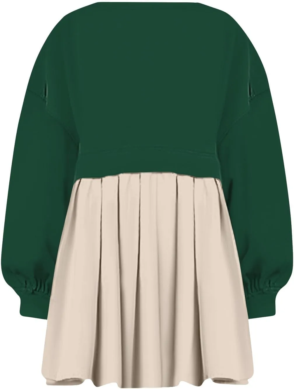 midelxp Womens Oversized Sweatshirt Dress Crewneck Patchwork Preppy Clothes Fall Long Sleeve Pullover Pleated Hem Mini Dress
