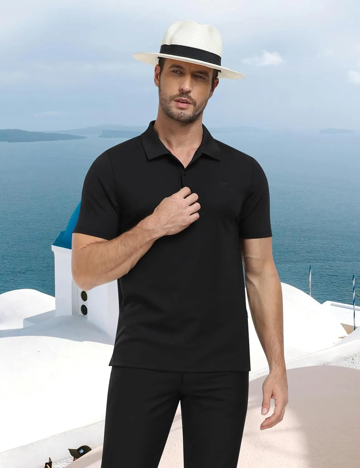 MoFiz Men's Polo Golf Short Sleeve Ultra Soft Comfy Collared T-Shirt Casual Quick Dry Classic Polo Shirt