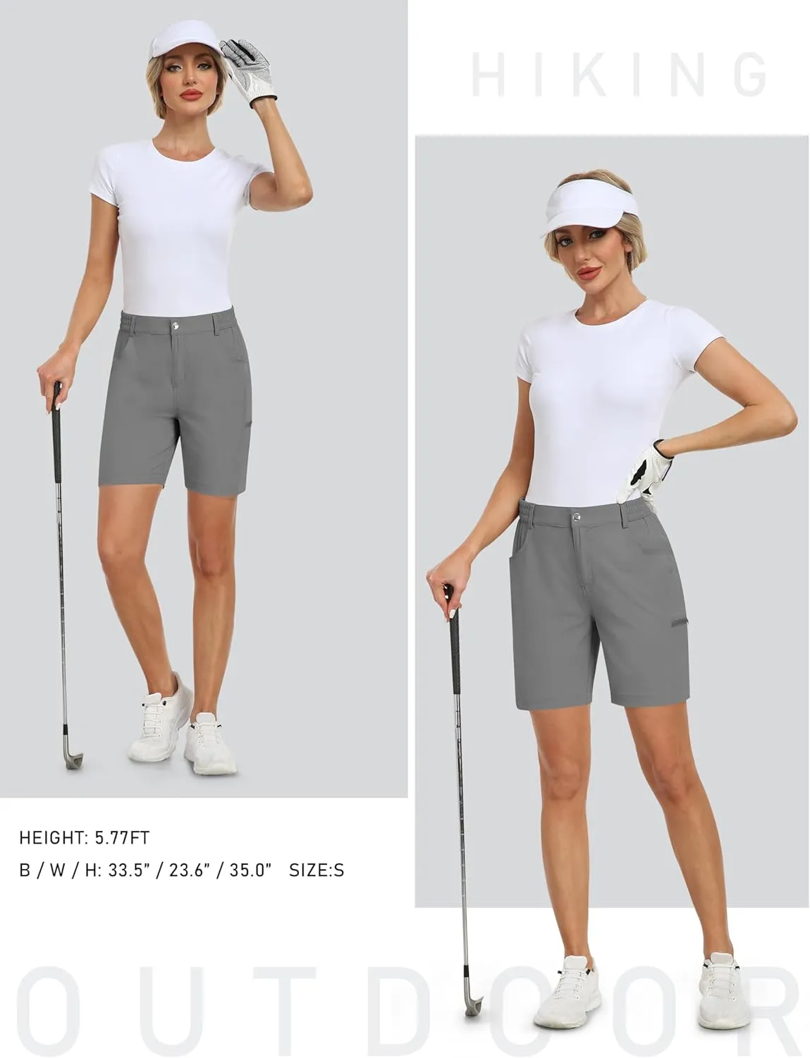 MoFiz Womens Golf Shorts 7" Quick Dry Hiking Shorts Lightweight Bermuda Shorts for Women with Pockets