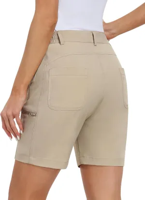 MoFiz Womens Golf Shorts 7" Quick Dry Hiking Shorts Lightweight Bermuda Shorts for Women with Pockets