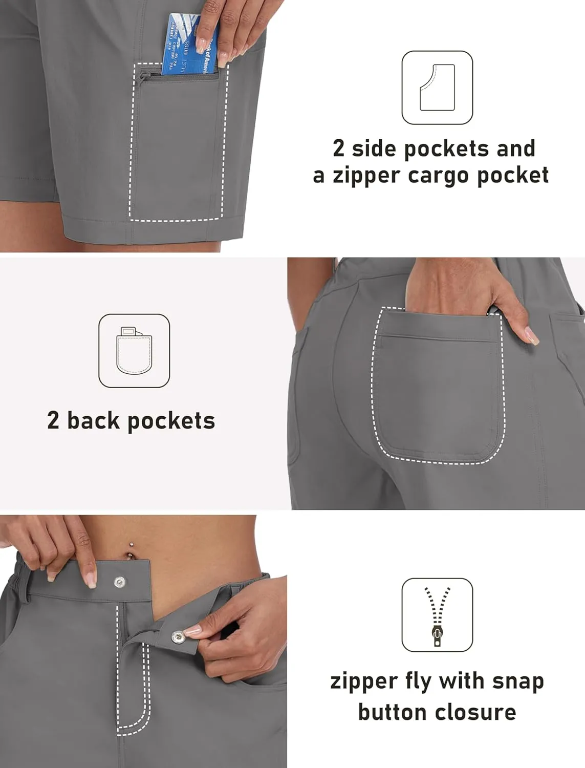 MoFiz Womens Golf Shorts 7" Quick Dry Hiking Shorts Lightweight Bermuda Shorts for Women with Pockets