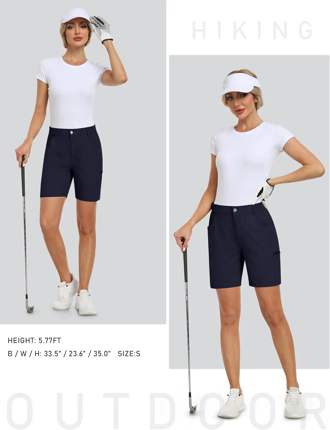 MoFiz Womens Golf Shorts 7" Quick Dry Hiking Shorts Lightweight Bermuda Shorts for Women with Pockets