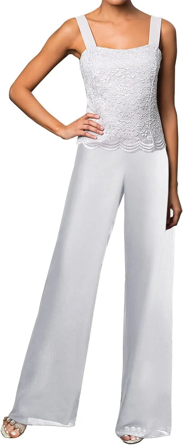 Mother of The Bride Pant Suits 3 Pieces Lace Outfit Sets for Wedding Guest Evening Party Gowns