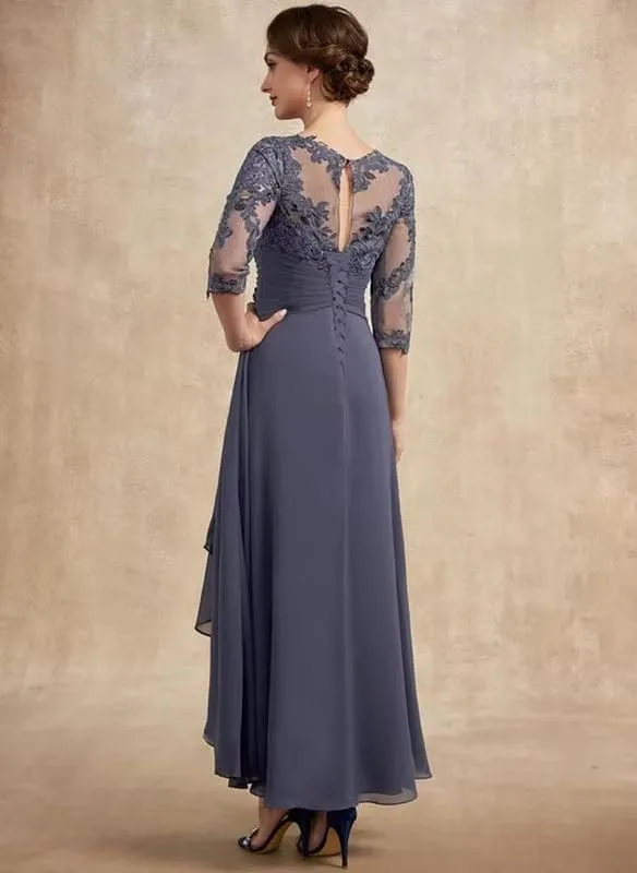Mother of The Groom Dresses for Wedding Women's Lace Applique 3/4 Sleeve Chiffon Formal Evening Gown PRY166