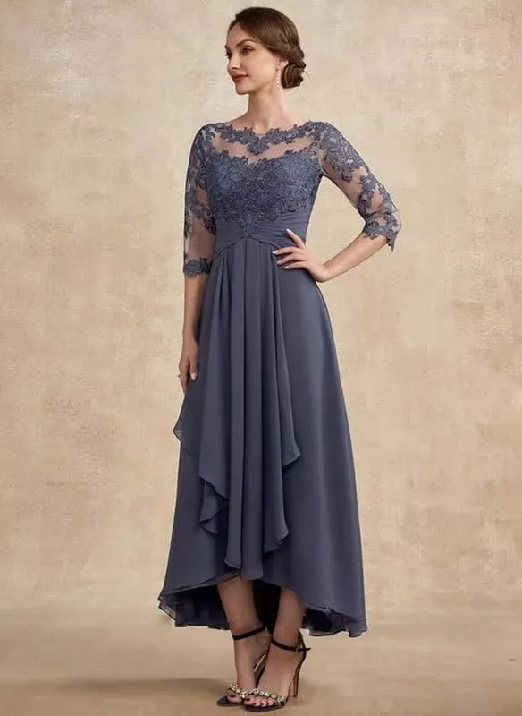 Mother of The Groom Dresses for Wedding Women's Lace Applique 3/4 Sleeve Chiffon Formal Evening Gown PRY166