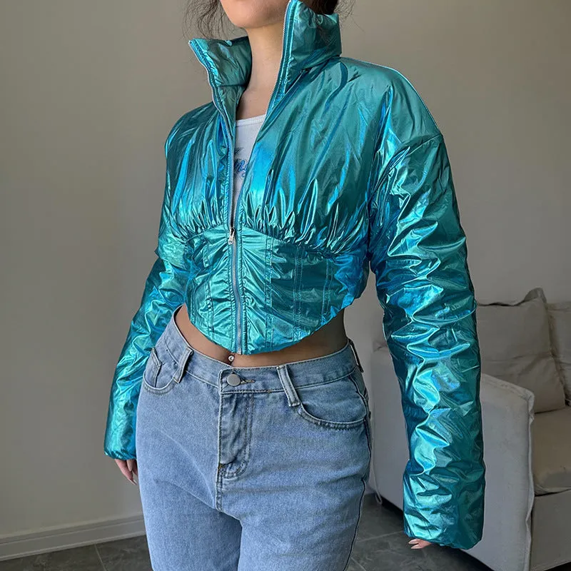 motorcycle style zipper lapel jacket