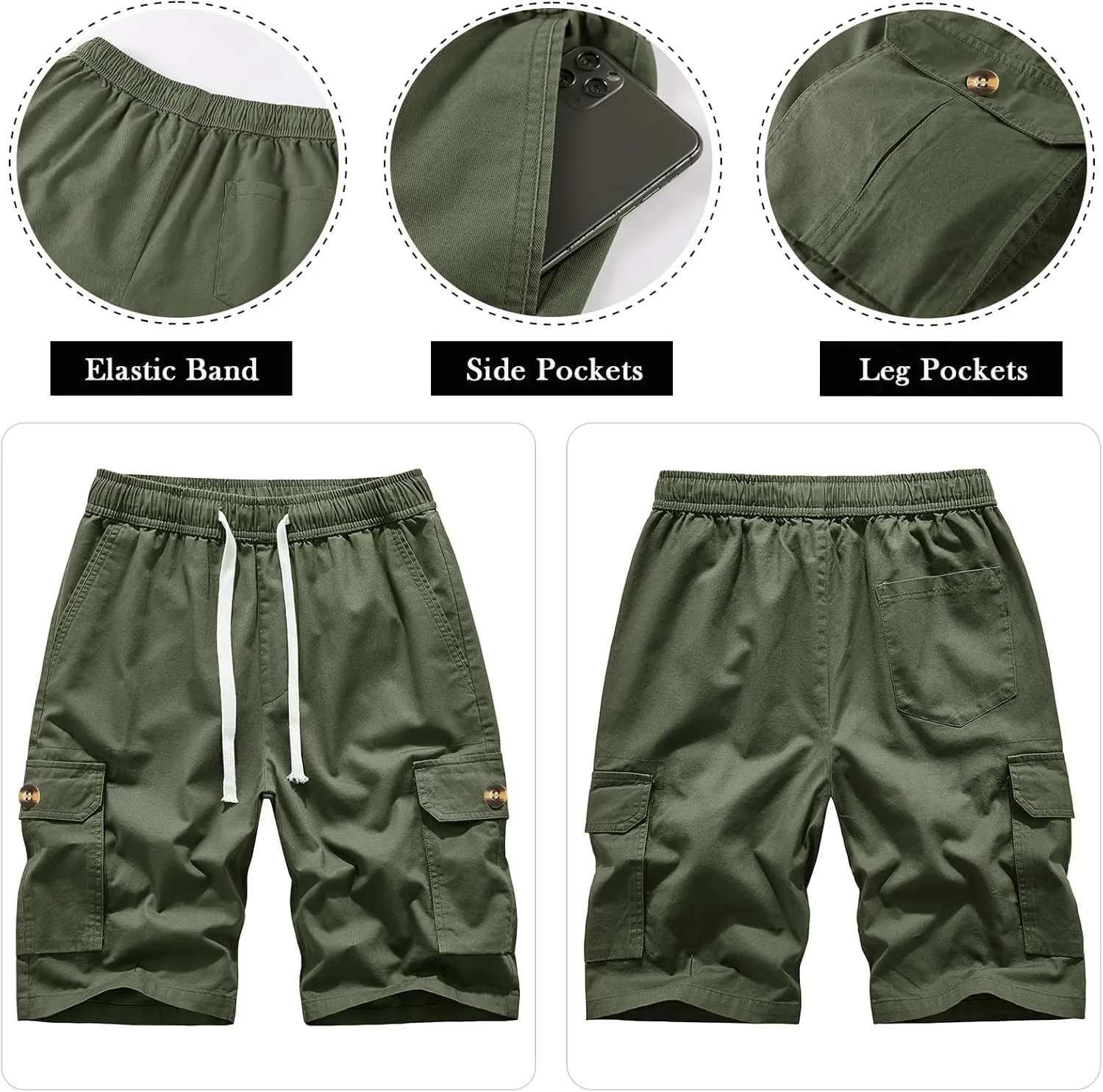 Msmsse Womens Cargo Hiking Shorts Summer Casual Drawstring Knee Length Shorts for Women