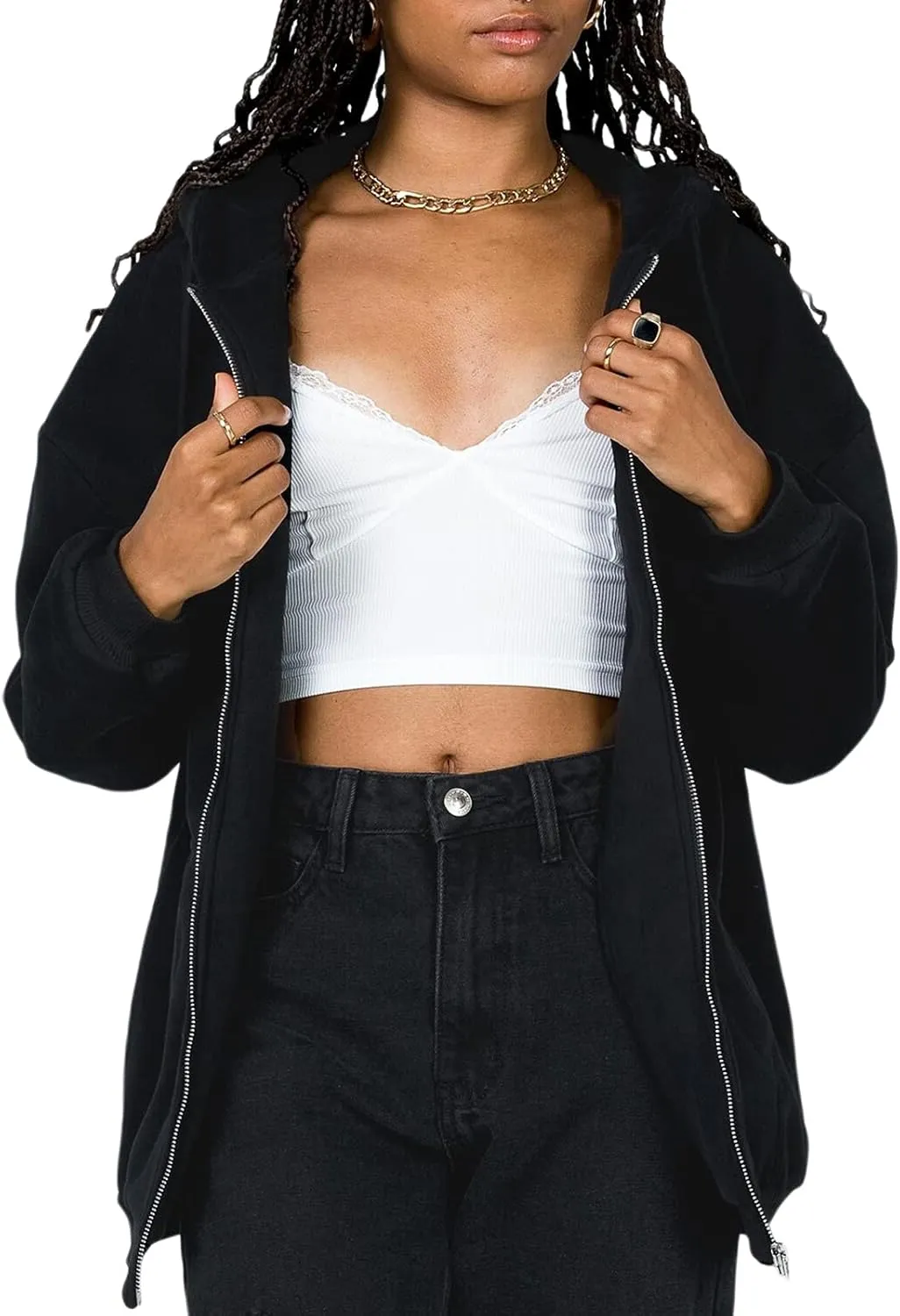 Mtsebmves Women's Zip Up Hoodie Sweatshirt Long Sleeve Oversized Casual 90S Y2K E-Girl Streetwear Grunge Jacket with Pocket
