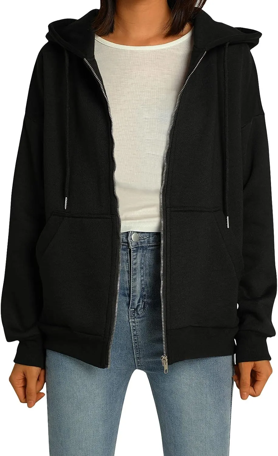 Mtsebmves Women's Zip Up Hoodie Sweatshirt Long Sleeve Oversized Casual 90S Y2K E-Girl Streetwear Grunge Jacket with Pocket
