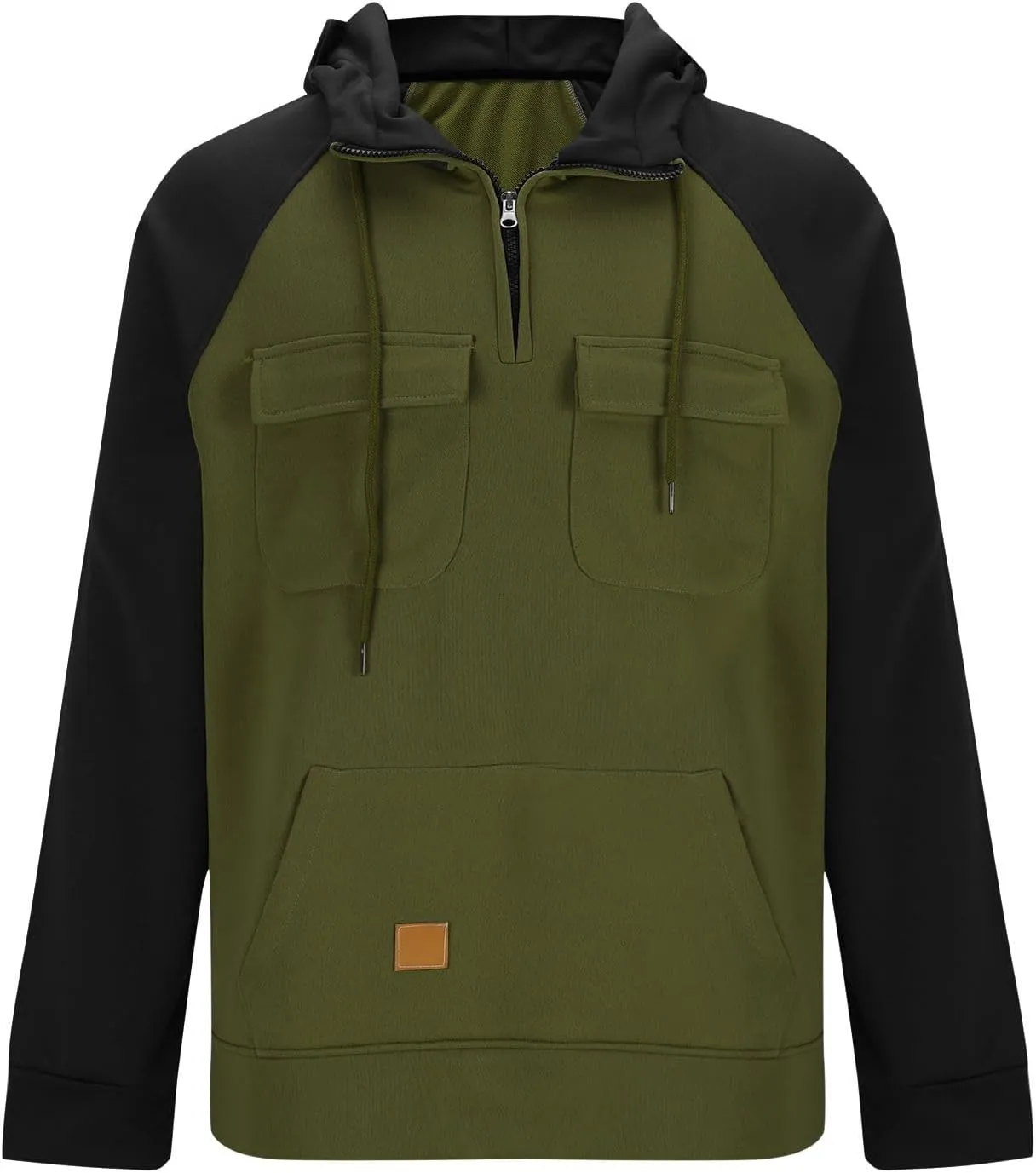Muscularfit Mens Big and Tall Hoodies Casual Long Sleeve Multi Pockets Cargo Quarter Zip Pullover Sweatshirt Drawstring Shirt
