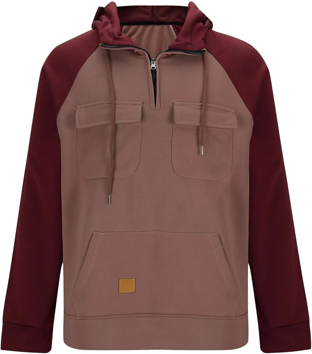 Muscularfit Mens Big and Tall Hoodies Casual Long Sleeve Multi Pockets Cargo Quarter Zip Pullover Sweatshirt Drawstring Shirt