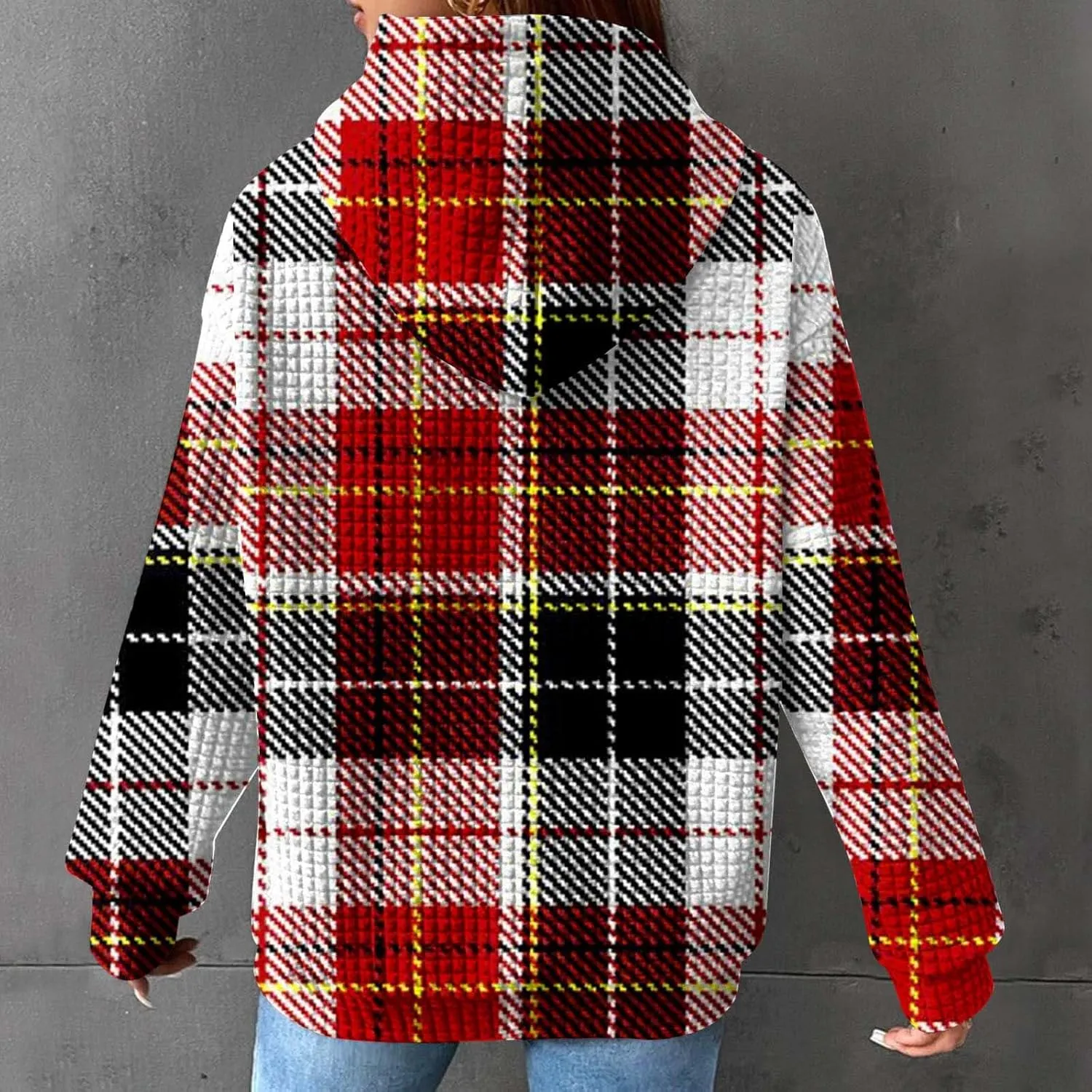 Mzkdieey Women's Fashion Long Sleeve Striped Color Block Waffle Knit Hoodie Oversized Crew Neck Loose Pullover Jumper Tops