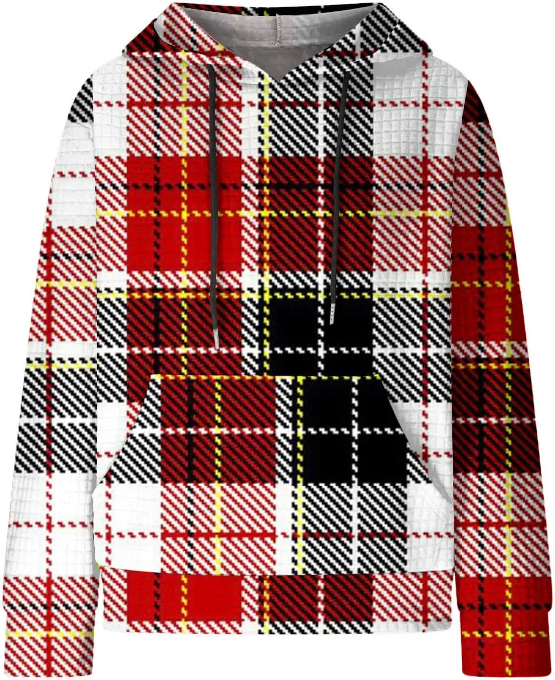 Mzkdieey Women's Fashion Long Sleeve Striped Color Block Waffle Knit Hoodie Oversized Crew Neck Loose Pullover Jumper Tops