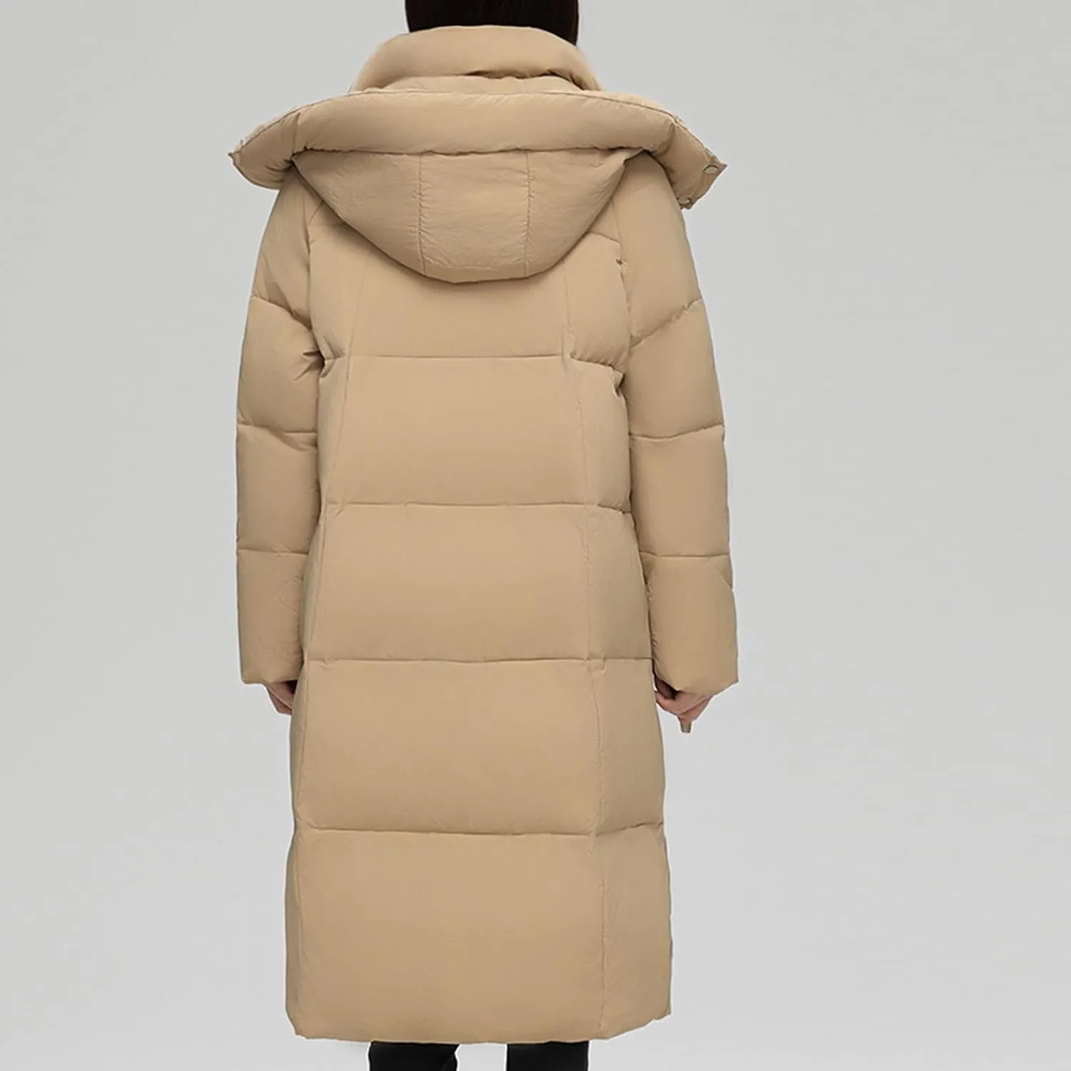 NATHGAM Long Down Coat Women Casual Turtleneck Thicken Winter Warm Hooded Puffer Coat Cotton Padded Zip Long Sleeve Outwears