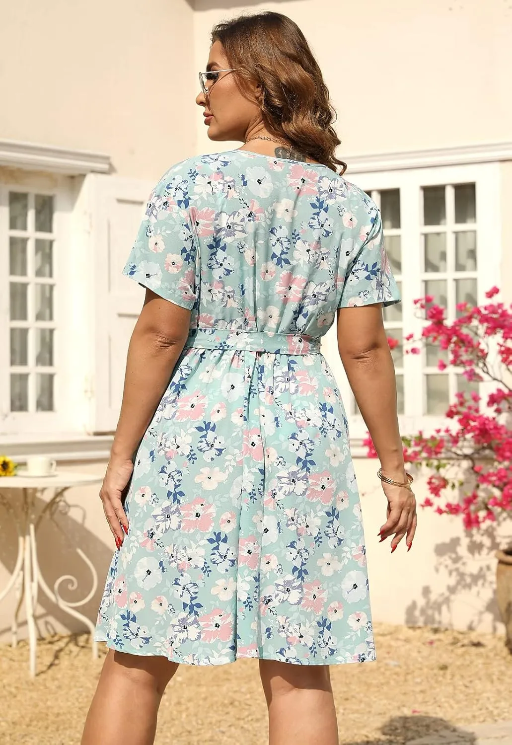 Nemidor Womens Casual Plus Size Summer Boho Swing Wrap Dress Floral Print with Pockets NEM295