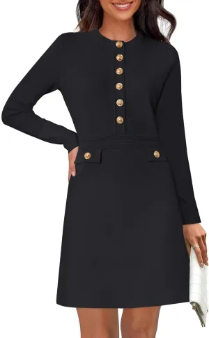 NENONA Women's 2025 Fall Sweater Dress Winter Long Sleeve Button Elegant Formal Party Mini Dresses