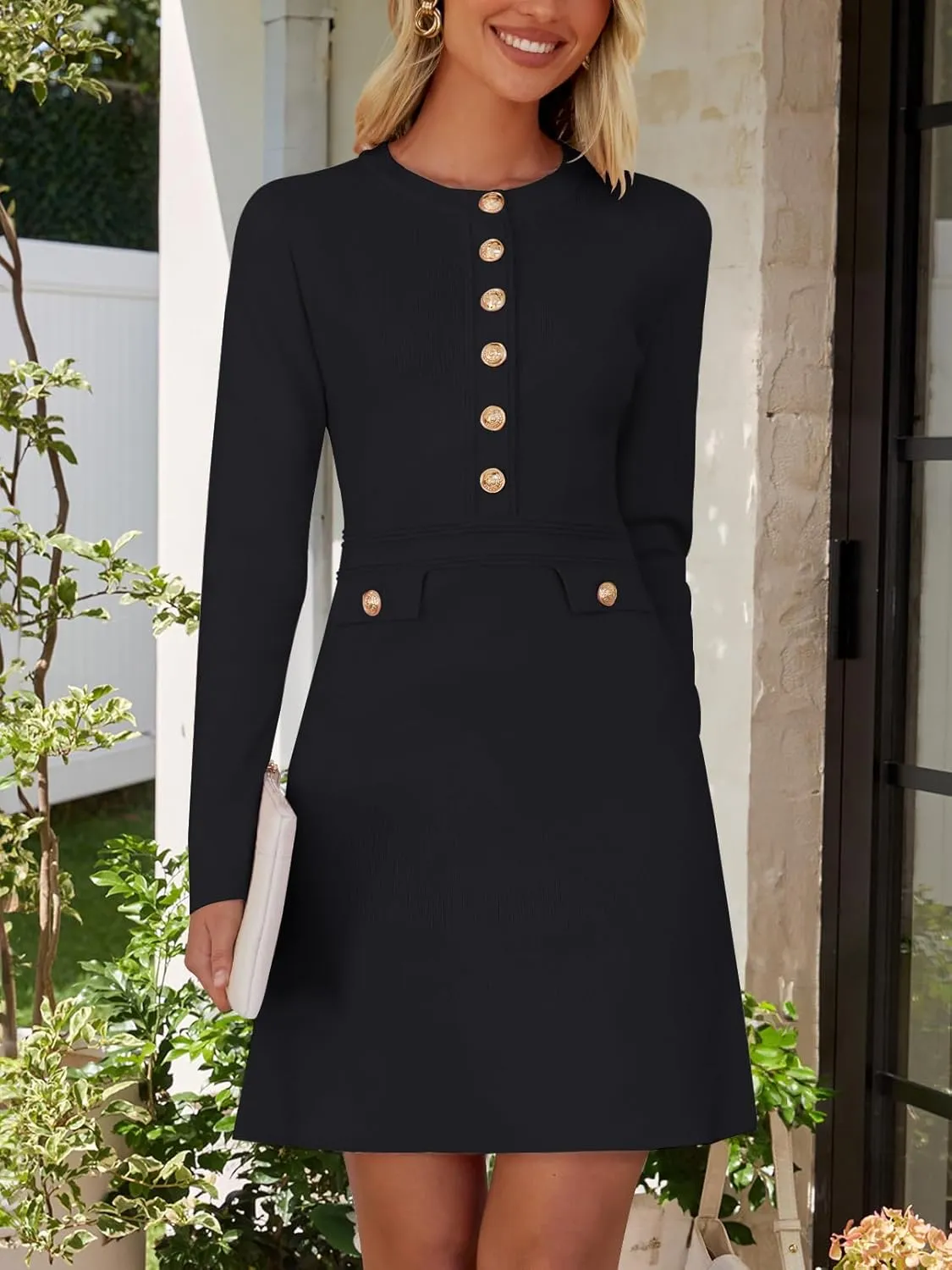 NENONA Women's 2025 Fall Sweater Dress Winter Long Sleeve Button Elegant Formal Party Mini Dresses