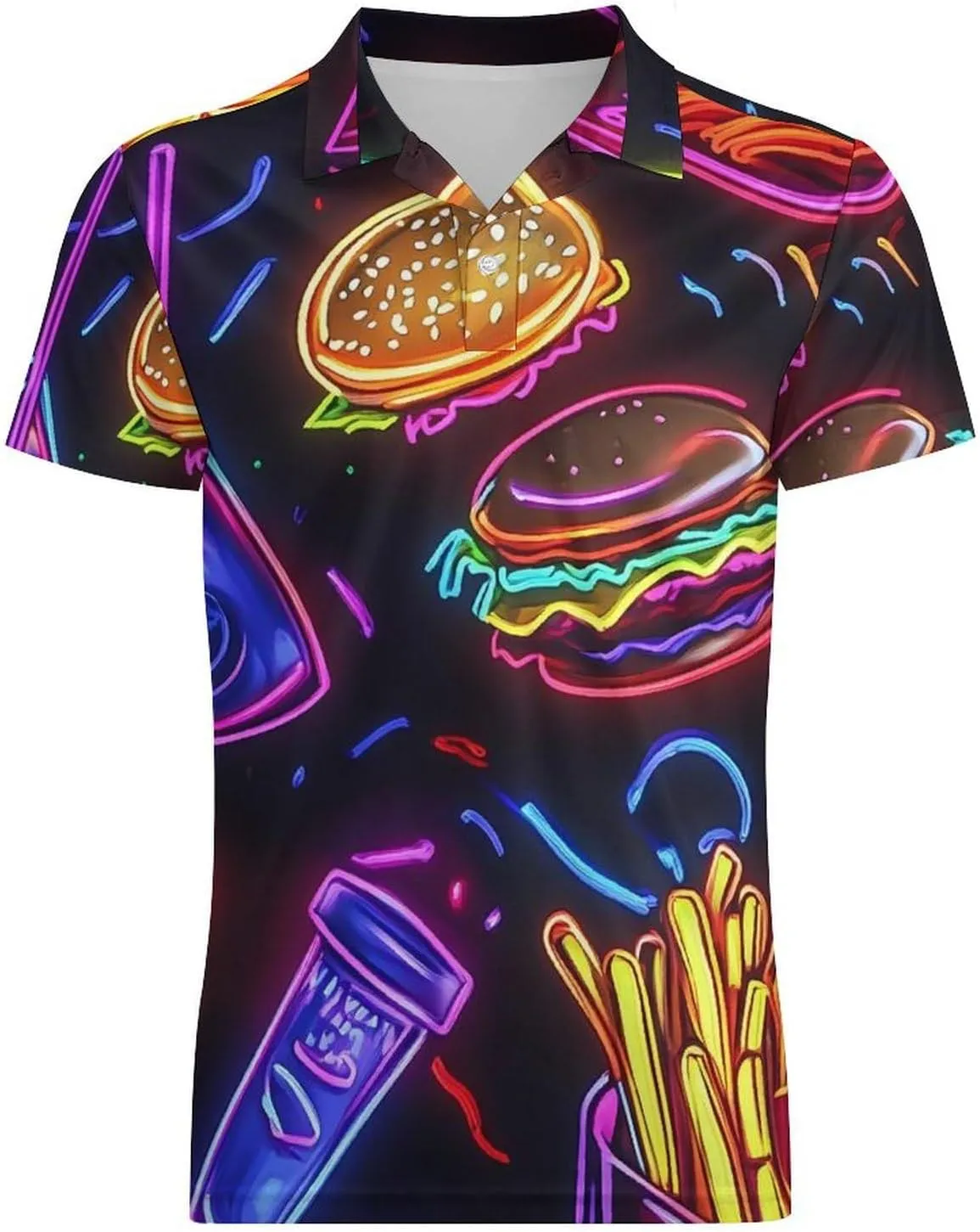 Neon Hamburger French Fries Men's Polo-Shirt Regular-Fit Short Sleeve Sports Quick Dry Golf Tennis T-Shirt