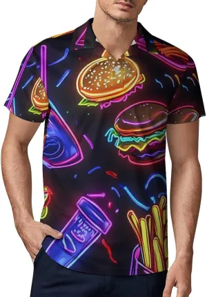 Neon Hamburger French Fries Men's Polo-Shirt Regular-Fit Short Sleeve Sports Quick Dry Golf Tennis T-Shirt