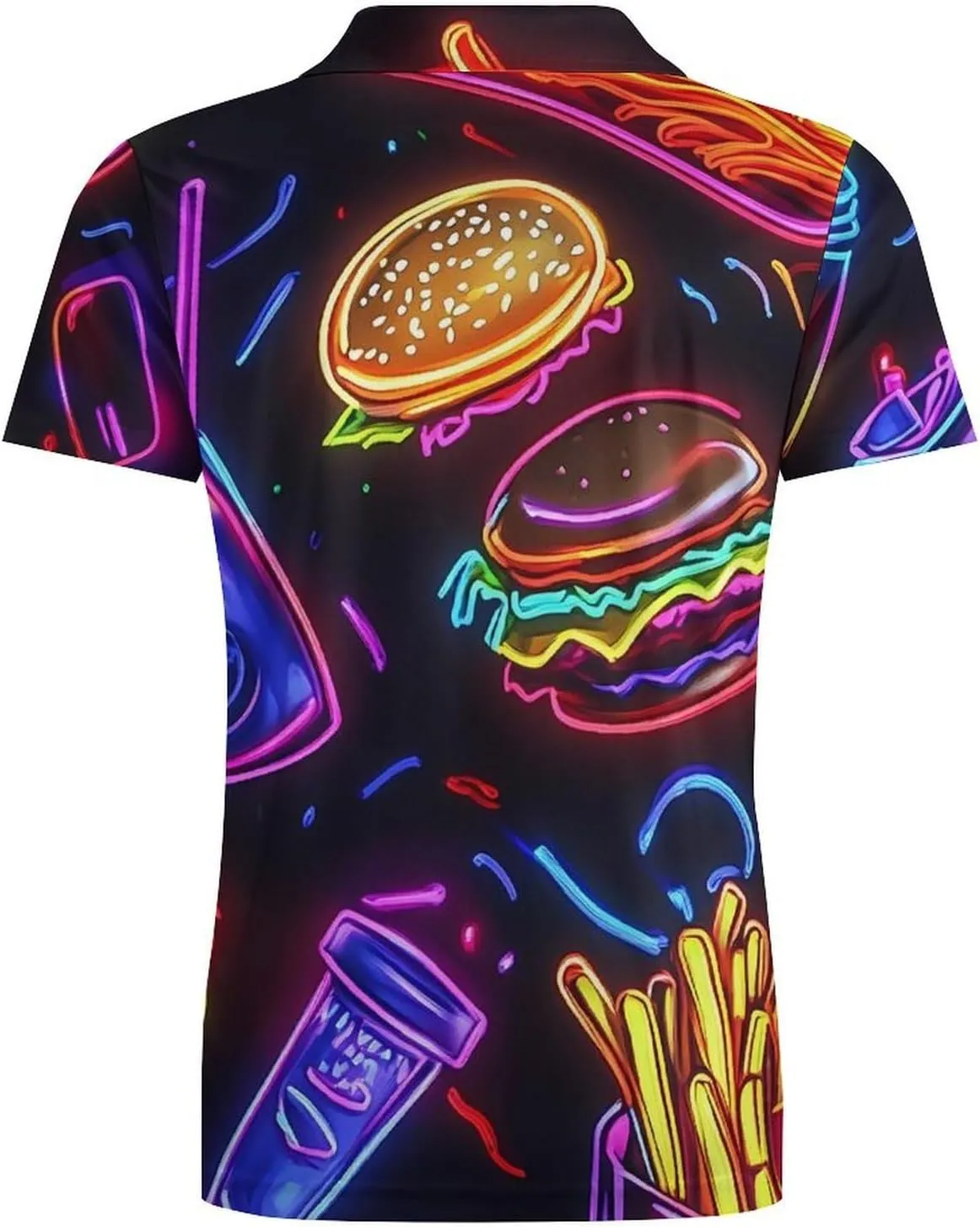 Neon Hamburger French Fries Men's Polo-Shirt Regular-Fit Short Sleeve Sports Quick Dry Golf Tennis T-Shirt