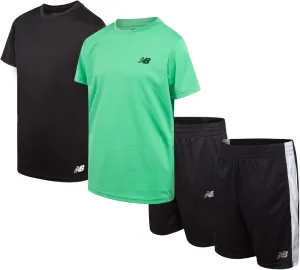 New Balance Boys' Active Shorts Set - 4 Piece Short Sleeve T-Shirt and Gym Shorts (8-20)
