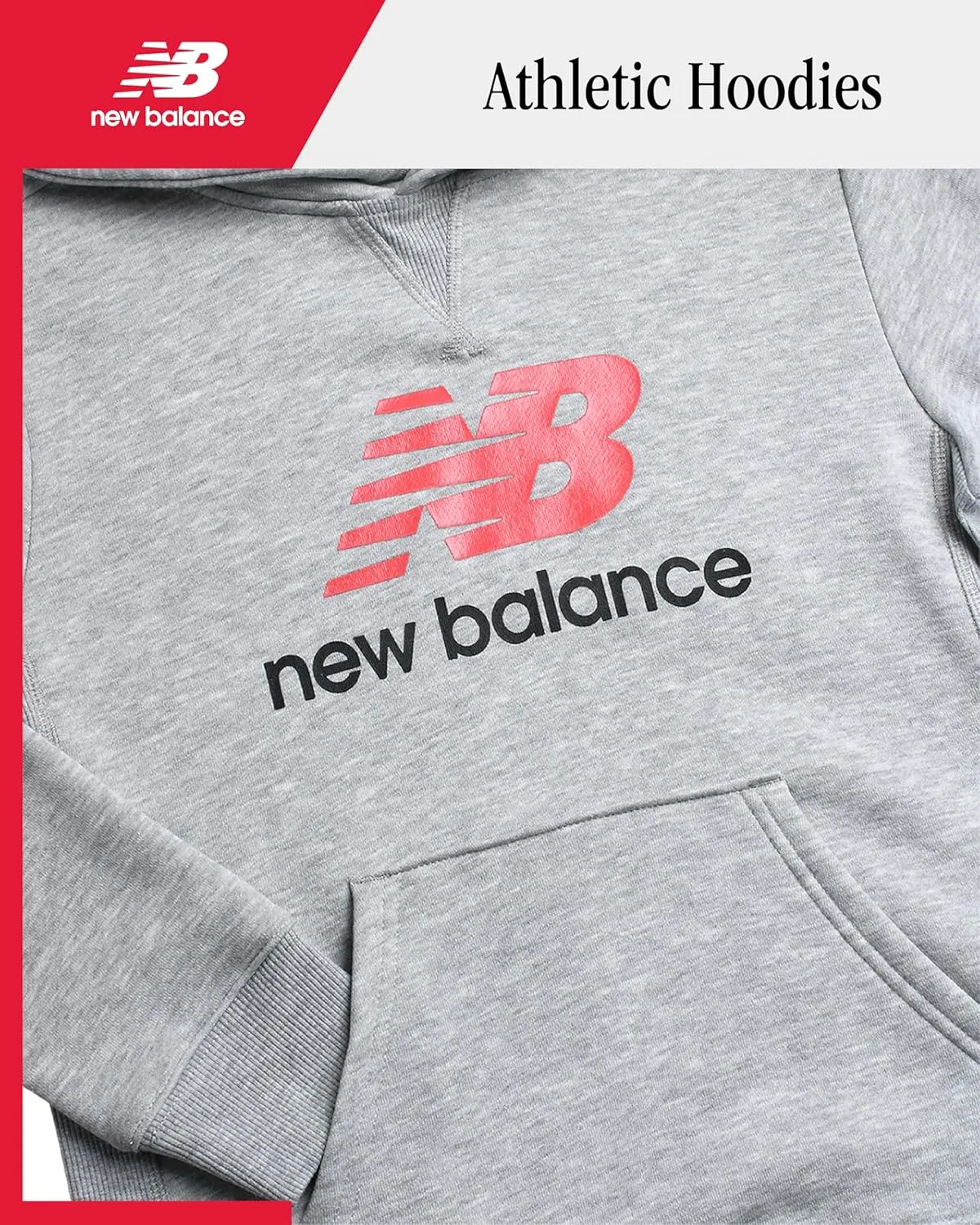 New Balance Boys' Hoodie - Durable Double Fleece Lined Pullover Sweatshirt with Reinforced Seams Kangaroo Pocket (Sizes 8-20)