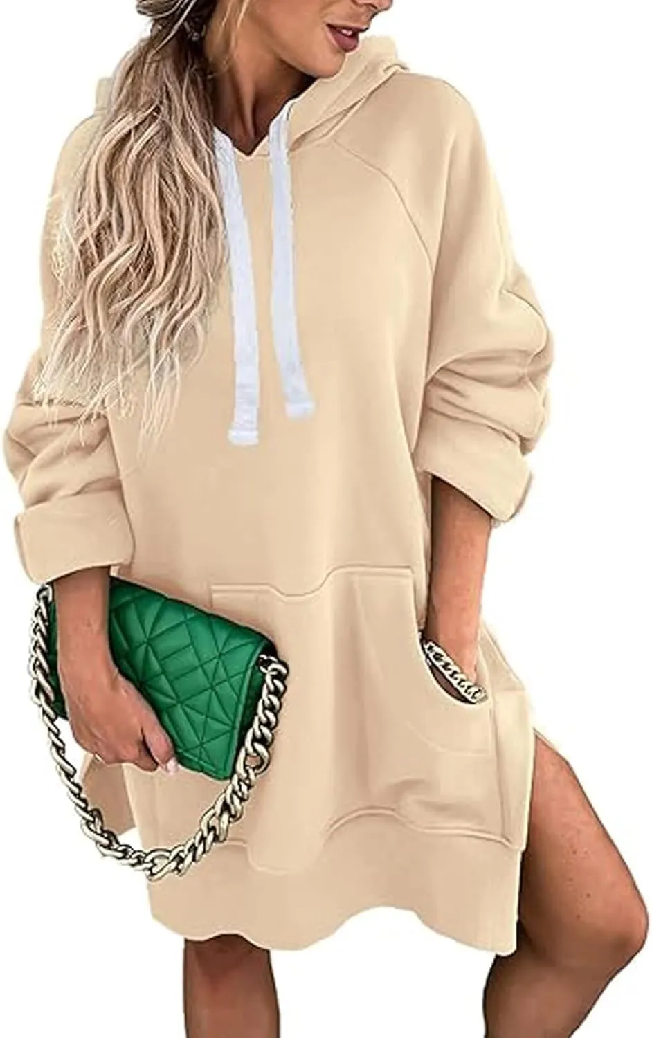New The Warmy Oversized Hoodie, Hoodie Dress For Women With Pockets, Casual Pullover Sweatshirt Long Sleeve Split Hem