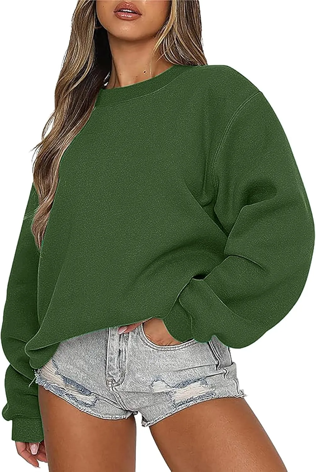 Oversized Long Sleeve Crewneck Sweatshirts for Women Cute Casual Loose Fleece Pullover Sweatshirt Fashion Fall Tops