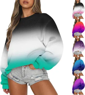 Oversized Long Sleeve Sweatshirts for Women Drop Shoulder Gradient Color Crewneck Pullover Tops Fall Fashion Clothes