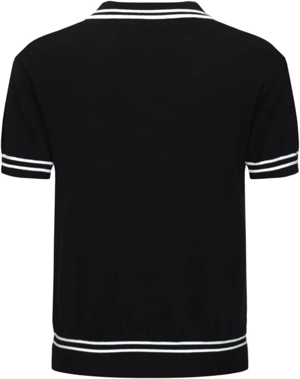 OXKNIT Mens Knitted Vintage Polo Shirt, 1960s Mod Style Retro Polo Textures Shirt with Double Line Neck