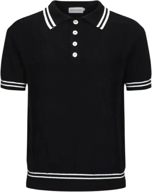 OXKNIT Mens Knitted Vintage Polo Shirt, 1960s Mod Style Retro Polo Textures Shirt with Double Line Neck