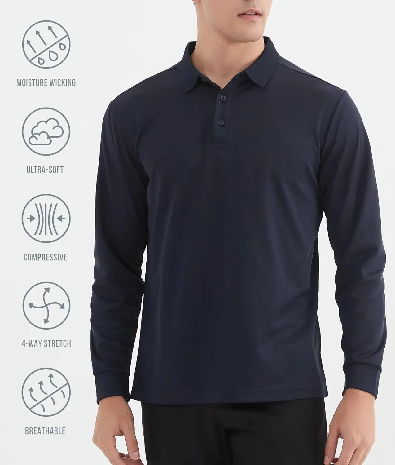 OYGSieg 4 Pack Men's Long Sleeve Polo Shirt Performance Quick Dry Collared Work Golf Hiking Casual Shirt