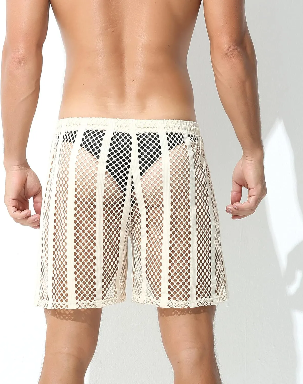 Panegy Men's Fishnet Legging Pants & Shorts Mesh Drawstring Loose Lounge Pants Swim Shorts