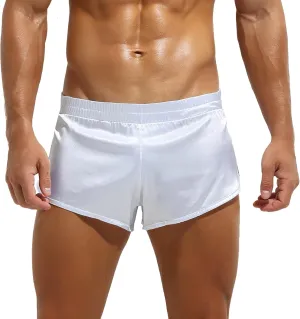 Panegy Men's Satin Boxer Shorts with Large Split Sides Casual Lounge Athletic Shorts