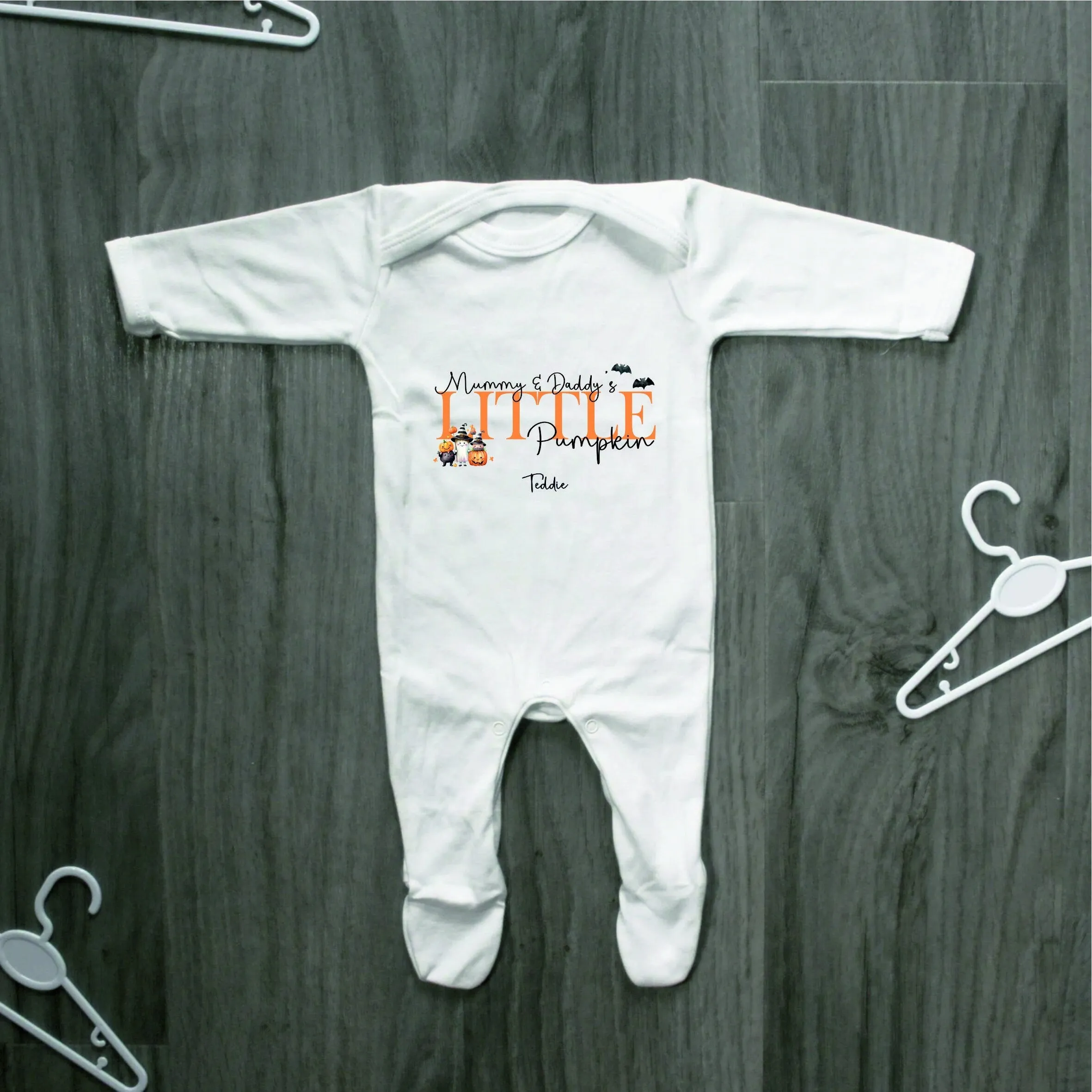 Personalised Mummy &amp; Daddy's Little Pumpkin Baby Outfit, Baby Halloween Costume Gift Personalised First Halloween Sleepsuit or Vest