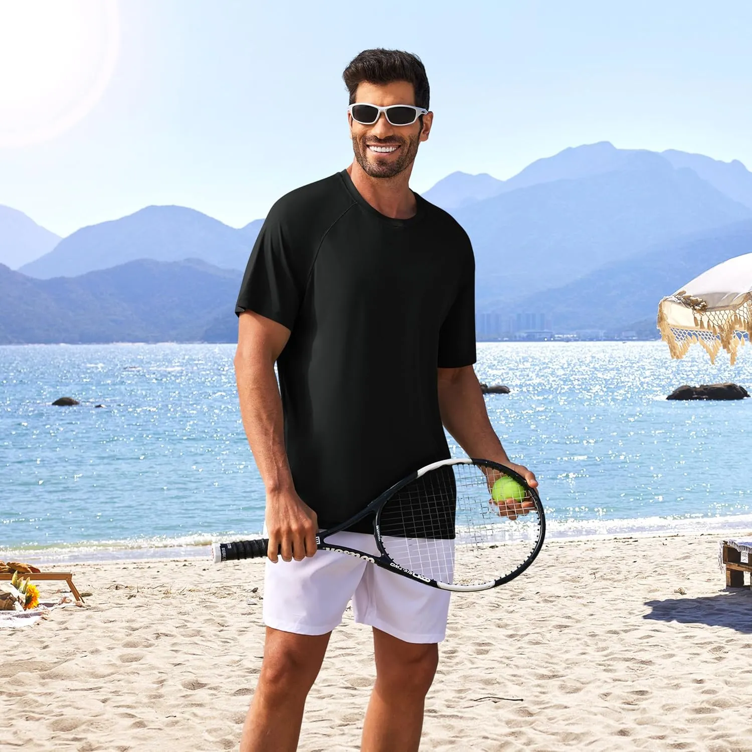 PINSPARK Mens Swim Shirt Short Sleeve UPF 50  Sun Protection Shirts Rash Guard Quick Dry Tshirts Beach Water Athletic Shirt